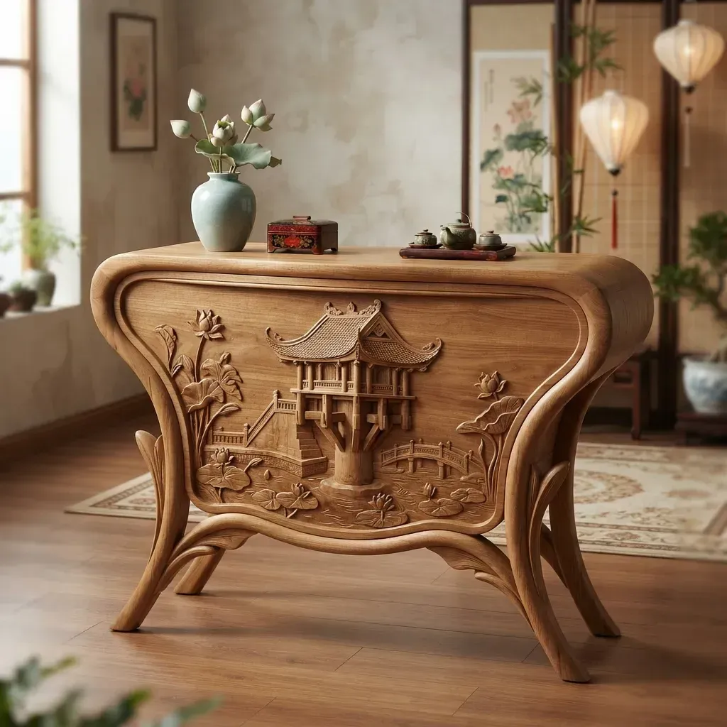 Wooden Console Table One Pillar Pagoda Home Decor