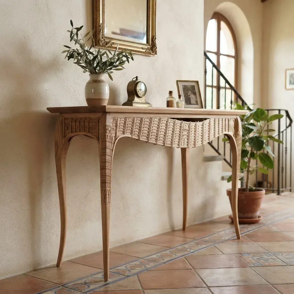 Wooden Console Table Leaning Tower of Pisa Home Decor