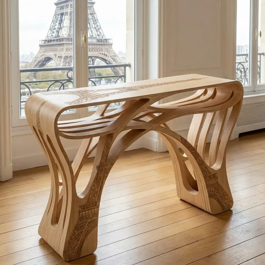 Wooden Console Table Eiffel Tower Home Decor
