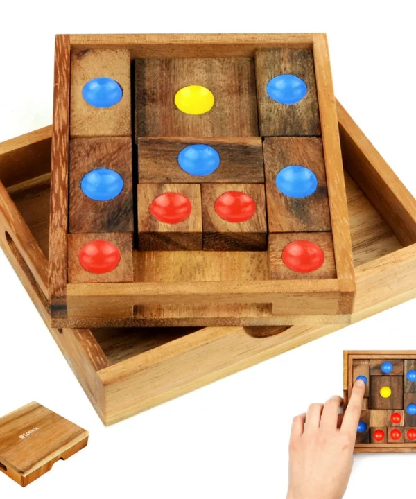 Wooden Khun Phaen Sliding Prison Escape Puzzle Board